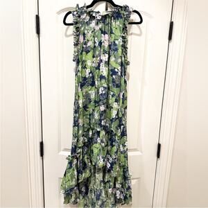 BROGGER Silk Floral Ruffle Midi Dress